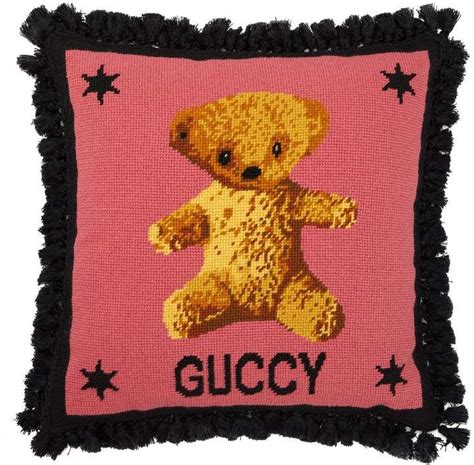 Gucci bear wool cushion in grey and black 